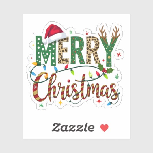 Wild & Whimsical Merry Christmas Leopard Print  Sticker (Vel)