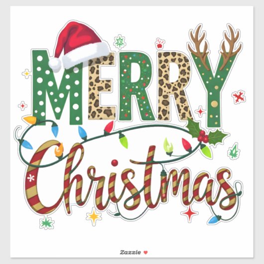 Wild & Whimsical Merry Christmas Leopard Print  Sticker (Vel)