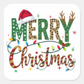 Wild & Whimsical Merry Christmas Leopard Print  Vierkante Sticker (Voorkant)