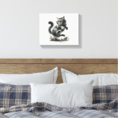 Wild Whiskers Leap - Zwart-wit Cat Art Print (Insitu (Slaapkamer))