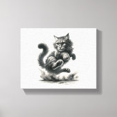 Wild Whiskers Leap - Zwart-wit Cat Art Print (Voorkant)