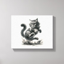 Wild Whiskers Leap - Zwart-wit Cat Art Print