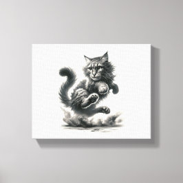 Wild Whiskers Leap - Zwart-wit Cat Art Print