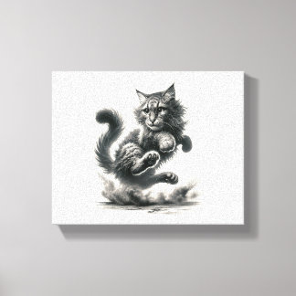 Wild Whiskers Leap - Zwart-wit Cat Art Print