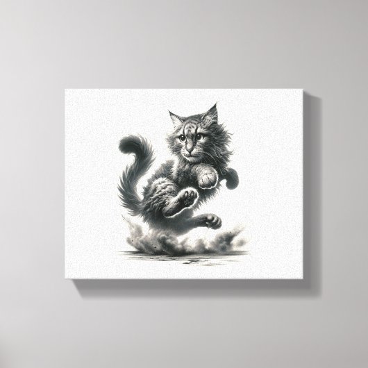 Wild Whiskers Leap - Zwart-wit Cat Art Print (Voorkant)