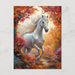 Wild White Horse Galloping in de herfst Briefkaart