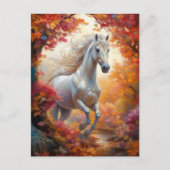 Wild White Horse Galloping in de herfst Briefkaart (Voorkant)