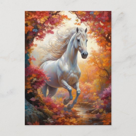 Wild White Horse Galloping in de herfst Briefkaart (Voorkant)