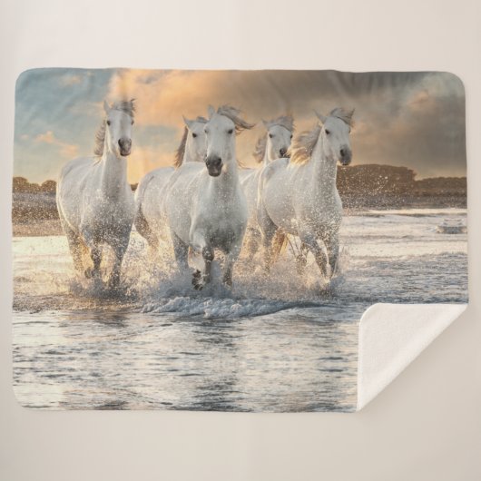 Wild White Horses Sherpa Blanket Sherpa Deken (Voorkant (horizontaal))