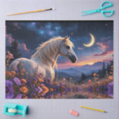 Wild White mustang Kleurrijke bloemen halve maan Tissuepapier (Craft)