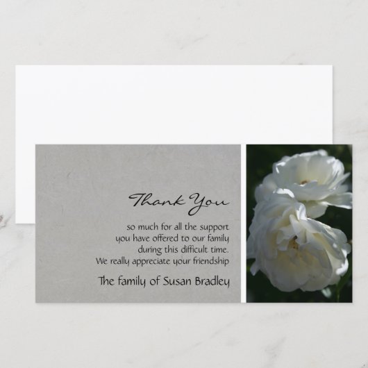 Wild White Roses 1 Sympathie Bedankkaart (Voorkant / Achterkant)