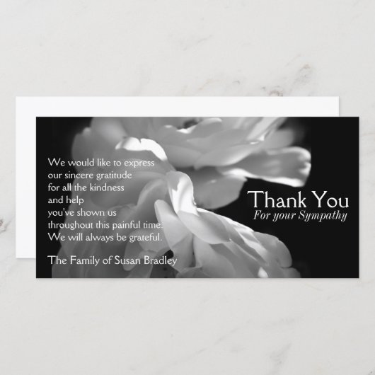 Wild White Roses 1 Sympathie Bedankkaart (Voorkant / Achterkant)