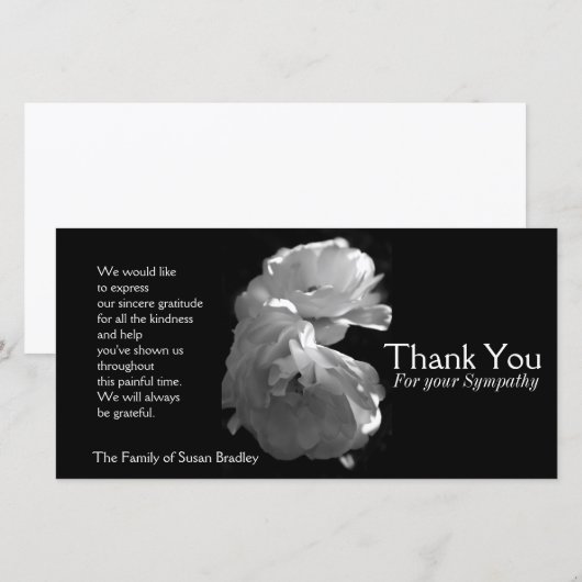 Wild White Roses 3 Sympathie Bedankkaart (Voorkant / Achterkant)