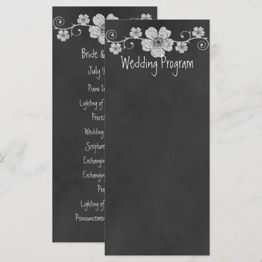 Wild White Roses Chalkboard bruiloft programma Kaa Programmakaart (Voorkant / Achterkant)