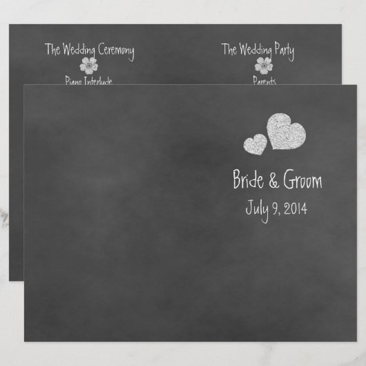 Wild White Roses Chalkboard Folded Wedding Program (Voorkant / Achterkant)