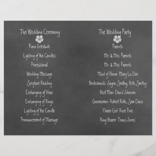 Wild White Roses Chalkboard Folded Wedding Program (Achterkant)