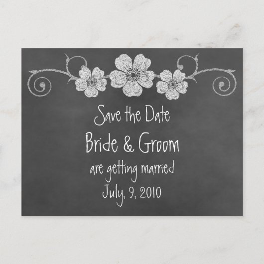 Wild White Roses Chalkboard Save the Date Briefkaa Aankondigingskaart (Voorkant)
