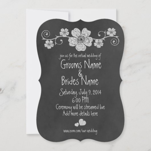 Wild White Roses Chalkboard Virtual Wedding Kaart (Voorkant)