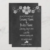 Wild White Roses Chalkboard Wedding Invitation Kaart (Voorkant / Achterkant)