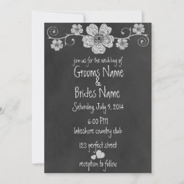Wild White Roses Chalkboard Wedding Invitation Kaart