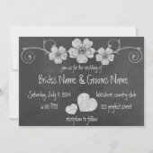 Wild White Roses Chalkboard Wedding Invitation Kaart (Voorkant)