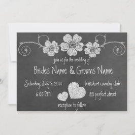 Wild White Roses Chalkboard Wedding Invitation Kaart