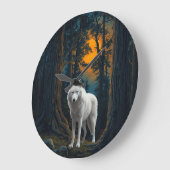 Wild White Wolf Under Moonlight Forest Animal Grote Klok (Hoek)