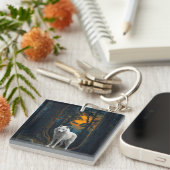 Wild White Wolf Under Moonlight Forest Animal Sleutelhanger (Voorkant Rechts)