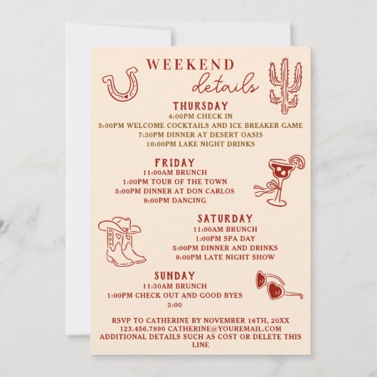 Wild Wild Wife Red reisroute vrijgezellenfeest Kaart (Achterkant)