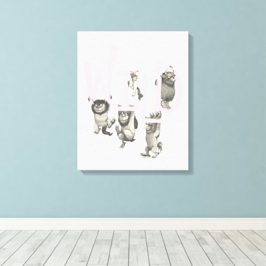 WILD | Wilde dingen en Max - Roze Canvas Afdruk (Insitu (Houten vloer))