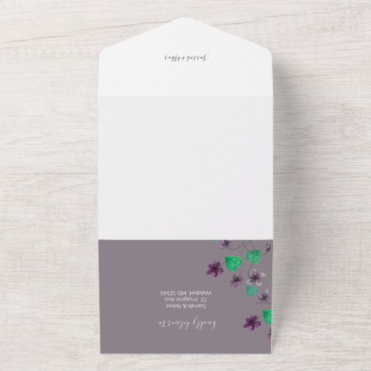 Wild Wiolets Waterverf handgeschilderd All In One Uitnodiging (Buitenkant)