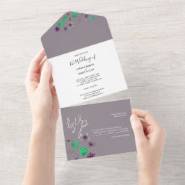 Wild Wiolets Waterverf handgeschilderd All In One Uitnodiging