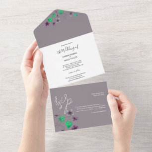 Wild Wiolets Waterverf handgeschilderd All In One Uitnodiging