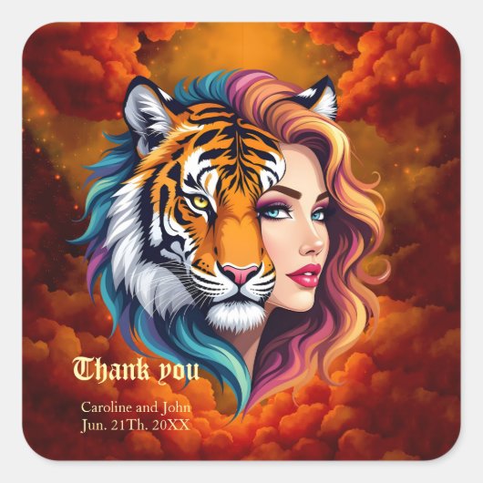 Wild Within – Tijger Geest Godin. Vierkante Sticker (Voorkant)