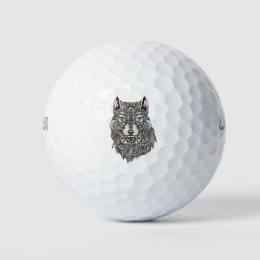 Wild Wolf Black Abstracte illustratie Golfballen (Voorkant)
