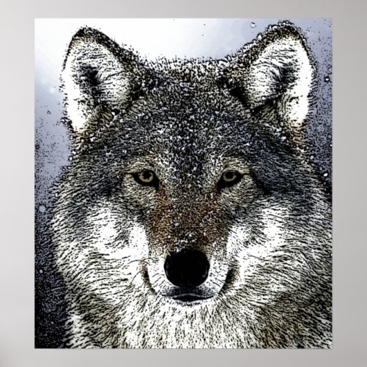 Wild Wolf in Snow Artwork Poster Print (Voorkant)