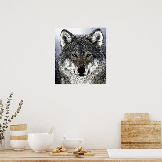 Wild Wolf in Snow Artwork Poster Print (Keuken)