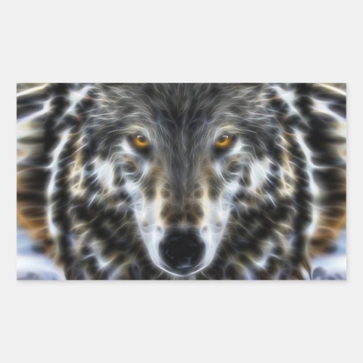 Wild Wolf Inspirerend Portret Rechthoekige Sticker (Voorkant)