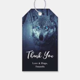 Wild Wolf met mooie blauwe ogen bedankt Cadeaulabel