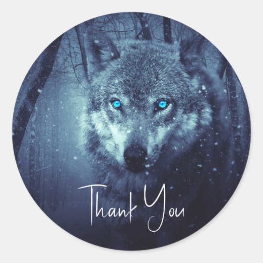 Wild Wolf met mooie blauwe ogen bedankt Ronde Sticker (Voorkant)