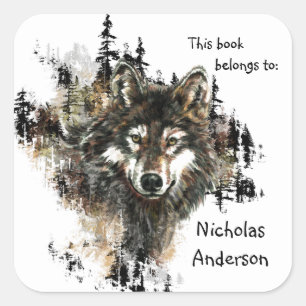 Wild Wolf Mountain Art Custom Bookplate art Vierkante Sticker
