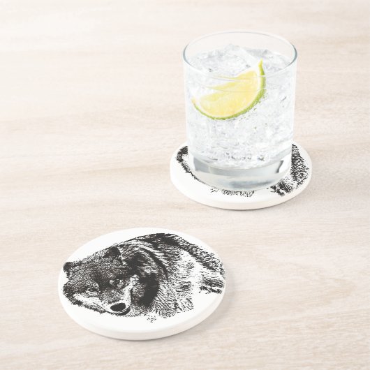 Wild Wolf Zandsteen Onderzetter (Zijkant)