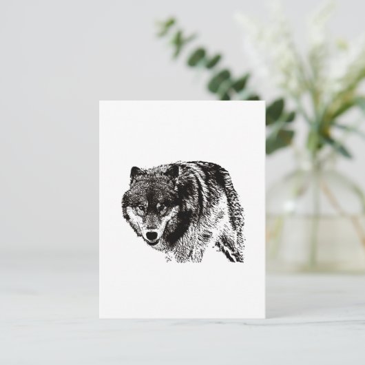 Wild Wolf Zwart & Wit kunstwerk Briefkaart (Staand voorkant)