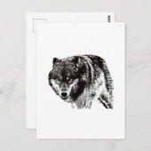 Wild Wolf Zwart & Wit kunstwerk Briefkaart (Voorkant / Achterkant)