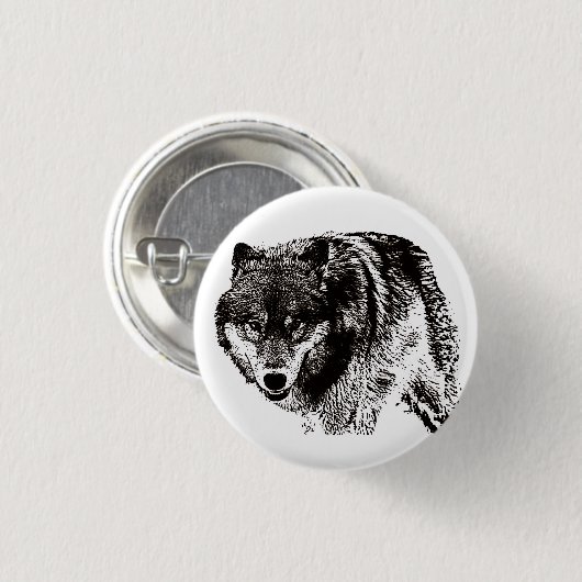 Wild Wolf Zwart & Wit kunstwerk Ronde Button 3,2 Cm (Voorkant /achterkant)