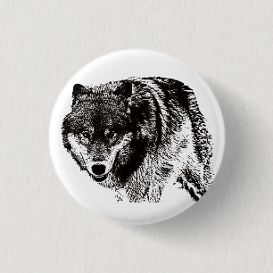 Wild Wolf Zwart & Wit kunstwerk Ronde Button 3,2 Cm