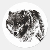 Wild Wolf Zwart & Wit kunstwerk Ronde Sticker (Voorkant)