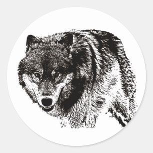 Wild Wolf Zwart & Wit kunstwerk Ronde Sticker