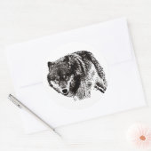 Wild Wolf Zwart & Wit kunstwerk Ronde Sticker (Envelop)