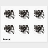 Wild Wolf Zwart & Wit kunstwerk Ronde Sticker (Vel)